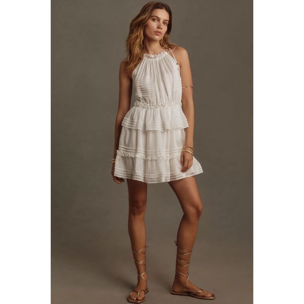 Anthropologie Letmebe Off-White Dress Sleeveless Summer Flowy Women's XXS NWT